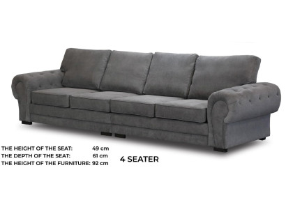 Four-seater Classic s Sofa furniture upholstery in gray Comfortable couch fabric