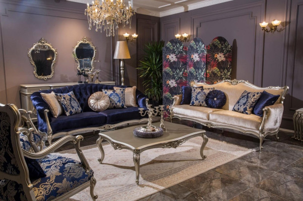 Luxury Single Seater Armchair Upholstery Furniture Blue Floral Pattern Sofa Lounge Baroque