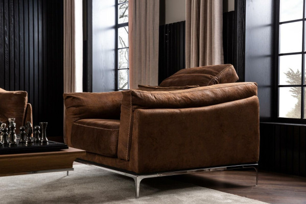 Armchair in Brown Modern Style Medium Padded Luxurious Comfortable Single Seater