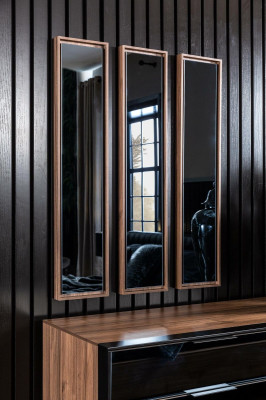 Luxury Mirror Set of 3 Narrow Mirror with Brown Frame Wall Mirror 3 Pieces