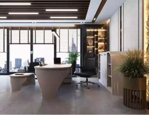 White Office Set Chef Desk Oval Coffee table Filing cabinet Shelf 3pcs.