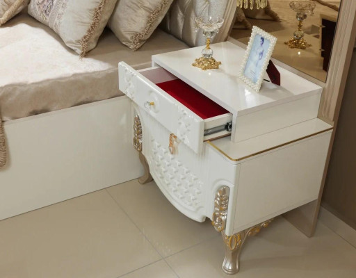 Bedroom Set Bed with Stool 2x Bedside tables Design Luxury new 3pcs