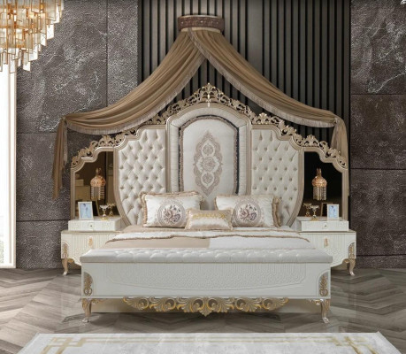 Bedroom Set Bed with Stool 2x Bedside tables Design Luxury new 3pcs