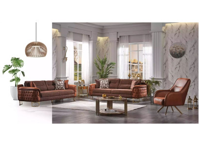 Brown Chesterfield sofa set 3+3+1 seater designer couches 3 pieces