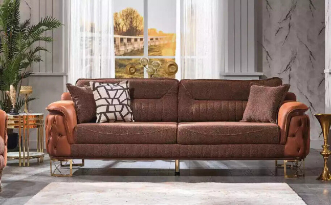 Brown Chesterfield sofa set 3+3+1 seater designer couches 3 pieces
