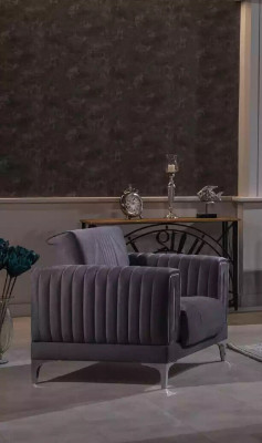 Modern Gray Couch Set 3+3+1 Seater Velvet Armchair Living room Furniture