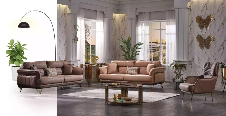 Beige three-seater luxury sofa modern living room couches 3-seater style