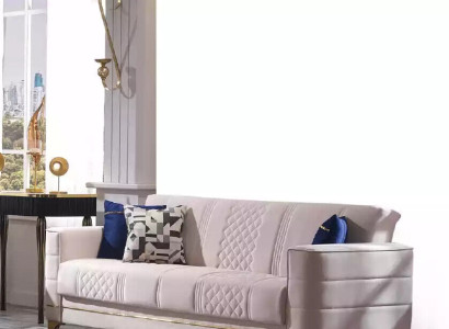 White Three Seater Luxury 3-Seater Couch Living room Sofas Textile Furniture