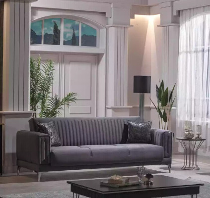 Gray Three Seater Living room Couches 3-Seater Velvet Sofas Luxury Wood Furniture Sofa