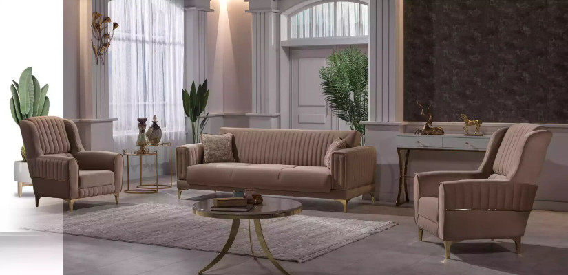 Brown Textile Armchair Luxury Living Room Single Seater Wooden Frame Modern