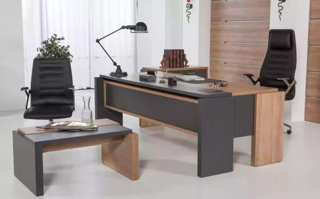 Modern luxury coffee table. Brown office storage table. Designer wooden furniture