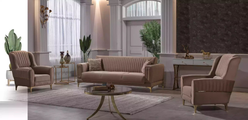 Designer Brown Three Seater 3-Seater Sofa Living room Upholstery Couches