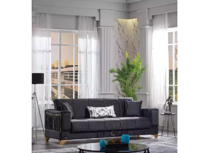 Black Sofa Designer 3-Seater Luxury Couch Fabric Sofa Relax Furniture Sofas
