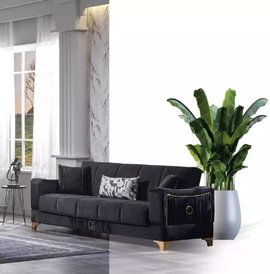 Black Sofa Set 3+3+1 Seater Couches Fabric Seat Furniture Armchair Sofa
