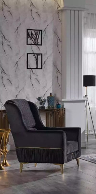 Black Sofa Set 3+3+1 Seater Couches Fabric Seat Furniture Armchair Sofa