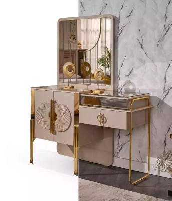 Beige Bedroom Set Bed 2x Bedside tables Wardrobe Dressing table