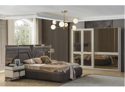 Suite Bedroom Double bed Bed Bedside tables 4pcs Gray Wardrobe