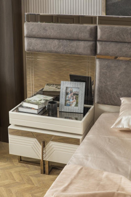 Suite Bedroom Double bed Bed Bedside tables 4pcs Gray Wardrobe