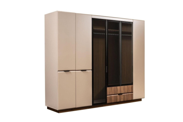 Luxury Double bed Suite Bedroom Bedside tables 4-piece Beige Wardrobe