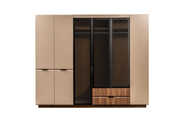 Luxury Double bed Suite Bedroom Bedside tables 4-piece Beige Wardrobe