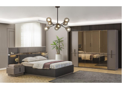 Suite Bedroom Double bed Bed Bedside tables Wardrobe 4-piece gray