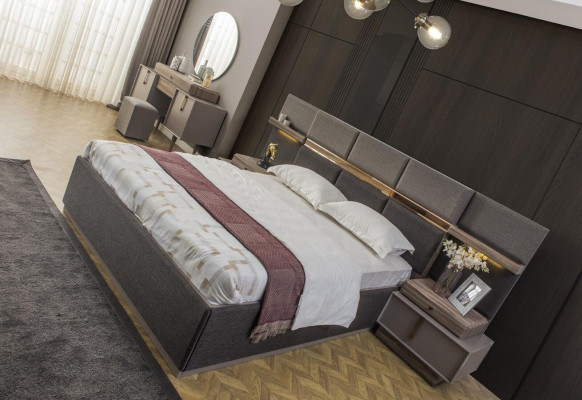 Suite Bedroom Double bed Bed Bedside tables Wardrobe 4-piece gray