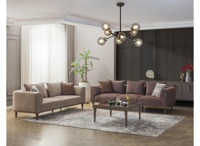 Couch set four-seater three-seater brown fabric sofa upholstered sofa couch