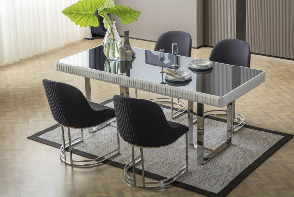 Complete e Dining room Dining set Dining table Chairs 9pcs Luxury White Sideboard