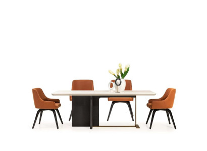 Dining corner Dining set Dining room Dining table Chairs Set 7pcs Table Orange Wood