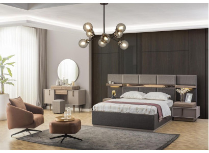 Bedroom Complete e Double bed Bed Bedside tables Console 6pcs Gray