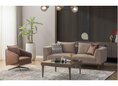 Sofa set three-seater armchair upholstered sofa modern fabric sofa brown set
