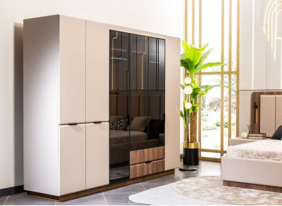 Wardrobe Wooden Cabinet Beige Bedroom Cabinet Wardrobe Modern