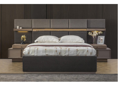 Complete e Bedroom Double bed Set 3-piece Bed Bedside tables Gray Fabric