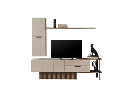 Wall unit TV stand wall cabinet TV cabinet lowboard beige wood shelves
