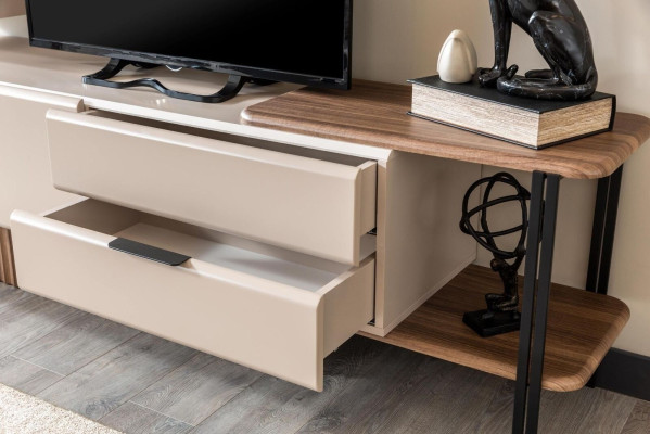Wall unit TV stand wall cabinet TV cabinet lowboard beige wood shelves