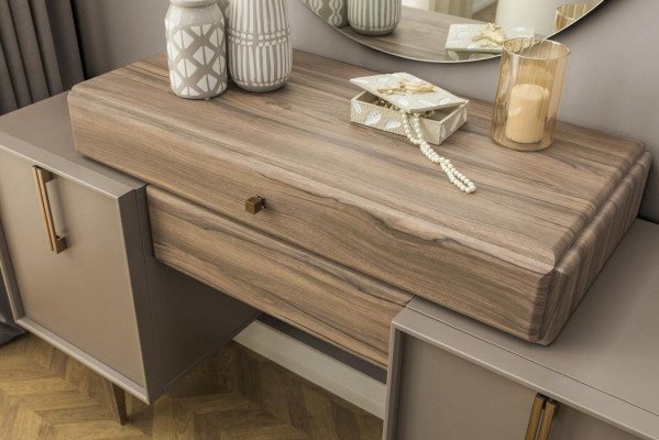 Dressing table Console table Puff Dressing table Wood Gray Mirror Set