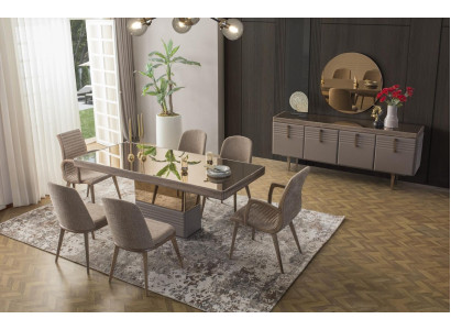 Dining table Dining room table Table Dining room Luxury Wood Beige 199 cm