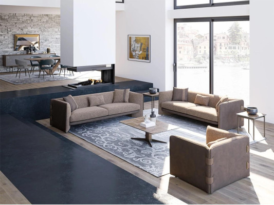 Design Luxury Living room 6pcs Suite Upholstered furniture Furnishings Three Seater Sofas