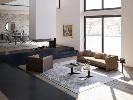 Complete Furniture 6-piece modern three-seater sofa luxury armchair wood 2x coffee table