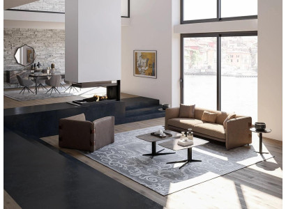 Complete Furniture 6-piece modern three-seater sofa luxury armchair wood 2x coffee table