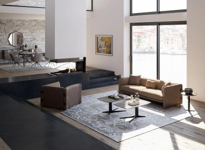 Complete Furniture 6-piece modern three-seater sofa luxury armchair wood 2x coffee table