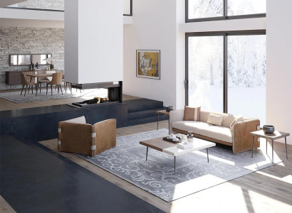 Complete 5-piece furniture three-seater sofa luxury armchair modern wood coffee table