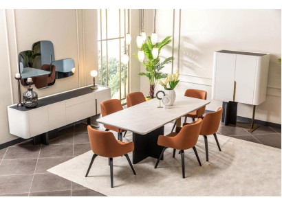 Dinette Dining set 9 pieces Dining room Dining table Chairs Furniture White cabinet