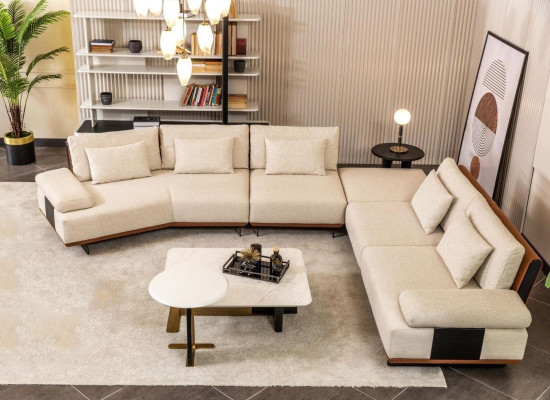 Corner sofa L-shape fabric sofa Coffee tables Upholstered sofa Beige Modern Sofa Set