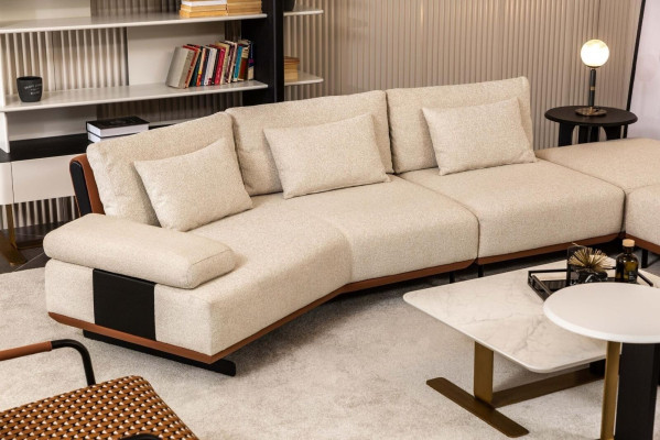 Corner sofa L-shape fabric sofa Coffee tables Upholstered sofa Beige Modern Sofa Set