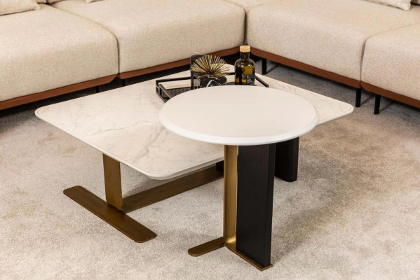 Corner sofa L-shape fabric sofa Coffee tables Upholstered sofa Beige Modern Sofa Set