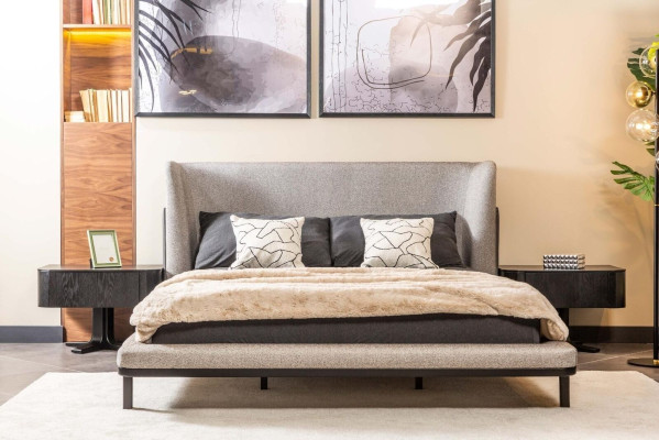 Suite Double bed Bed Bedroom Bedside tables 3pcs Gray Modern