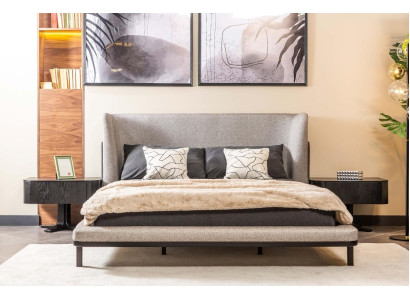 Suite Double bed Bed Bedroom Bedside tables 3pcs Gray Modern