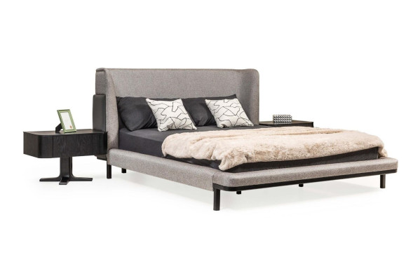 Suite Double bed Bed Bedroom Bedside tables 3pcs Gray Modern