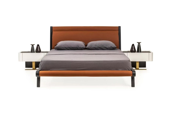 Suite Double bed Bed Bedroom Bedside tables 3pcs Orange Modern